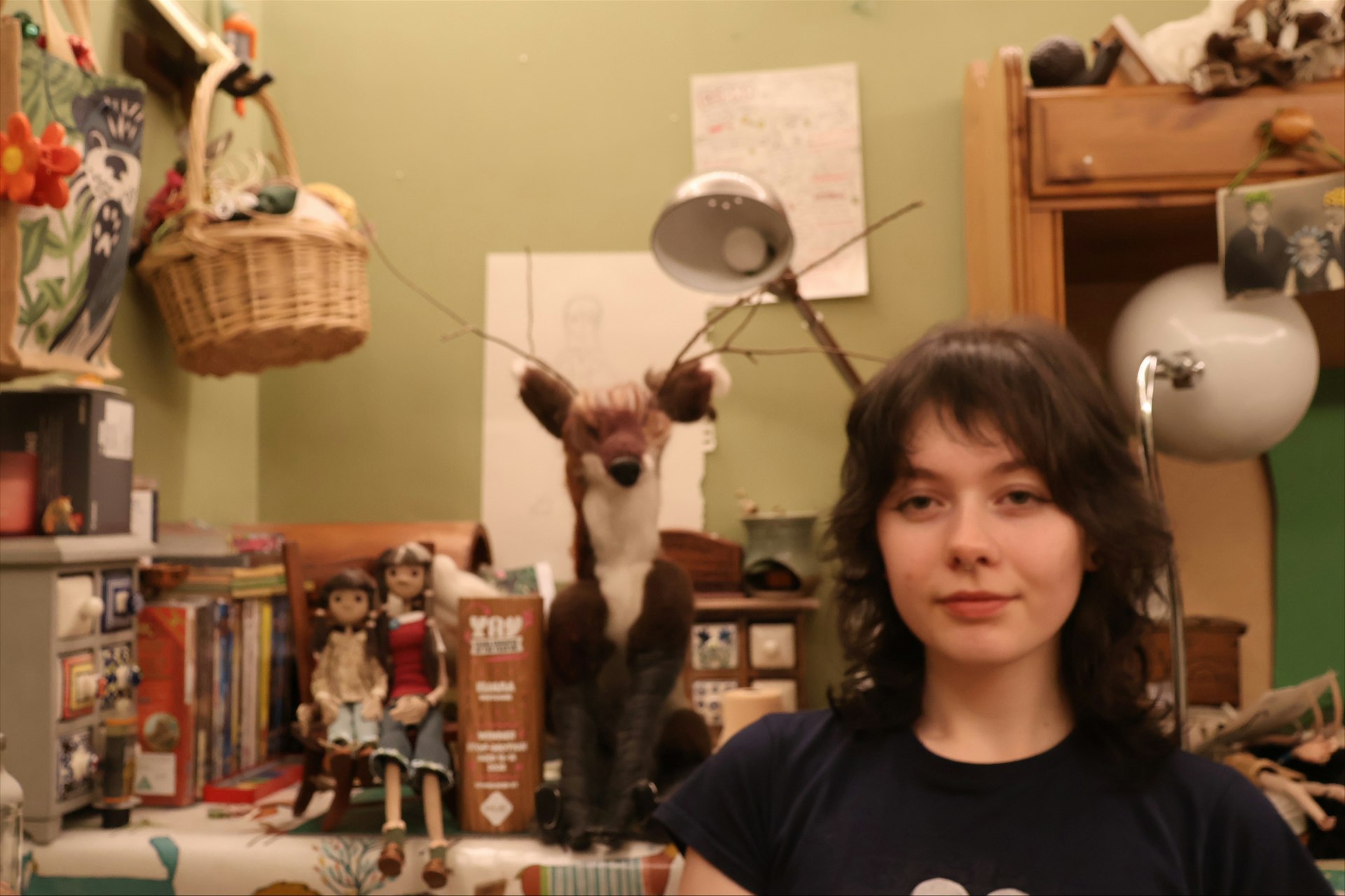 Eliana in her workshop with some of the puppets she used to make her award winning short